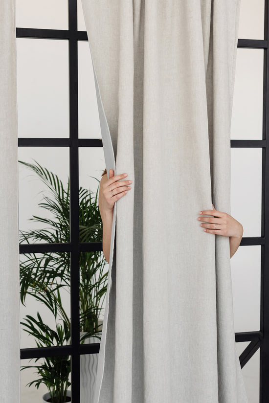 Set of 2 Natural Light blackout linen curtains (1 pair)