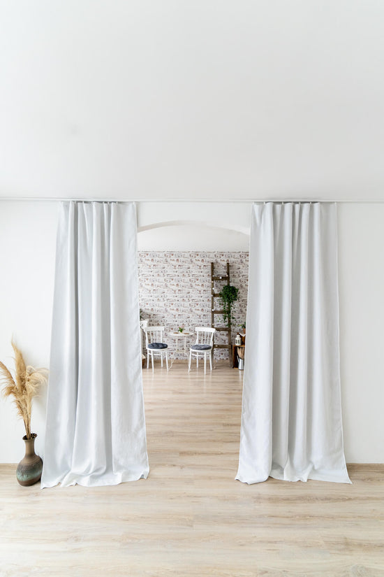 Set of 2 White blackout linen curtain panels (1 pair)