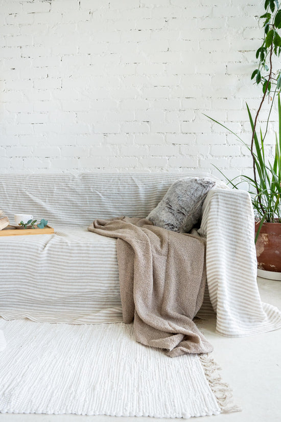 Striped Natural linen couch cover