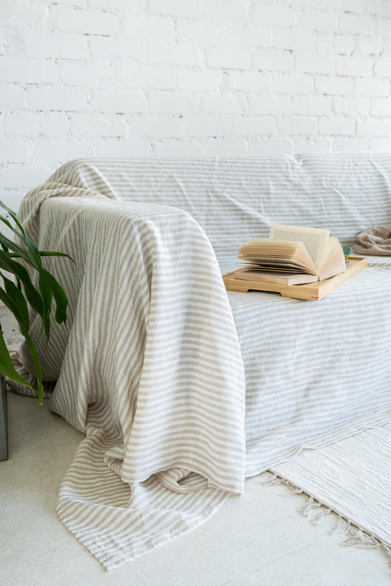 Striped Natural linen couch cover