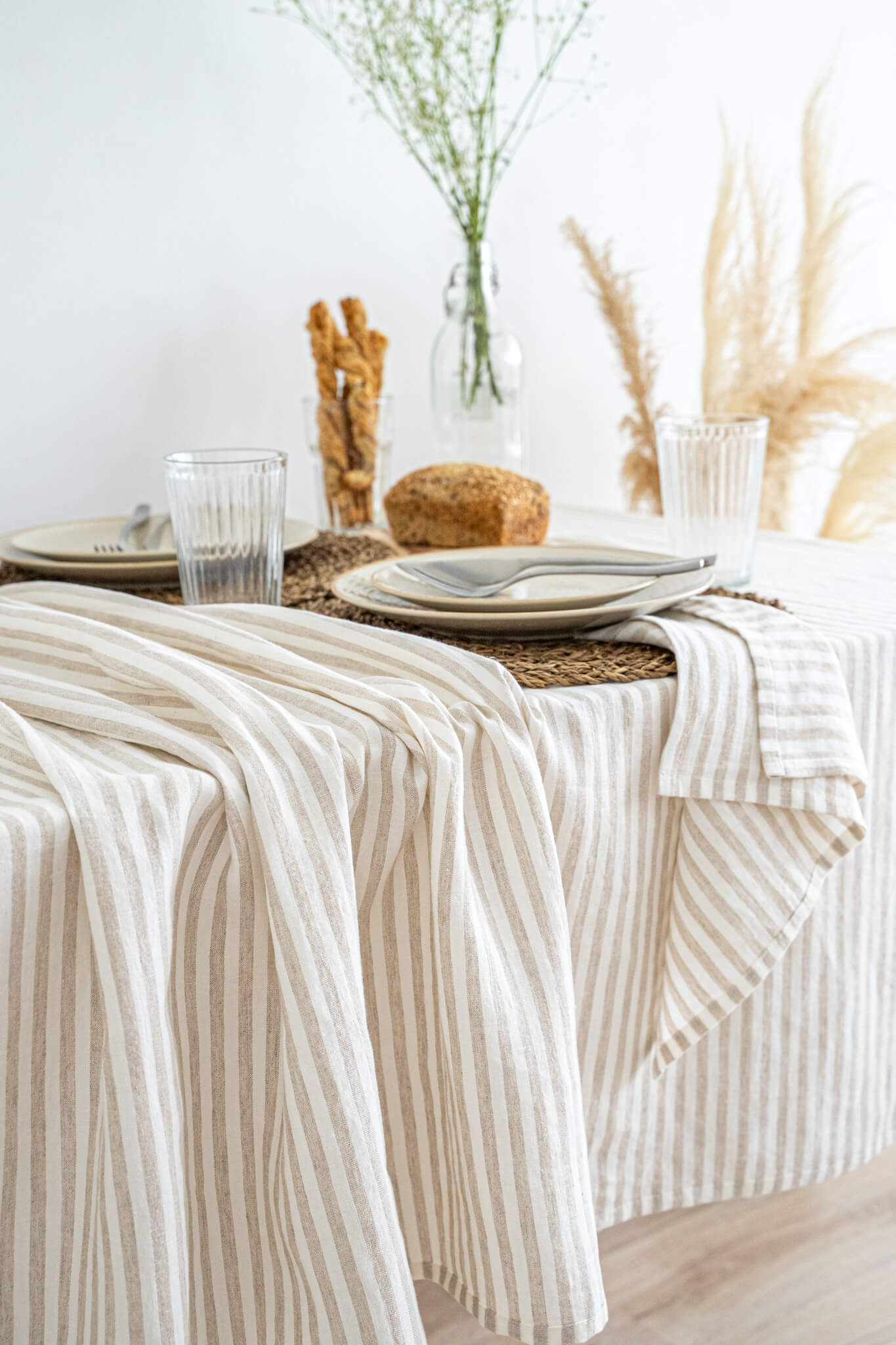 Striped Natural linen tablecloth