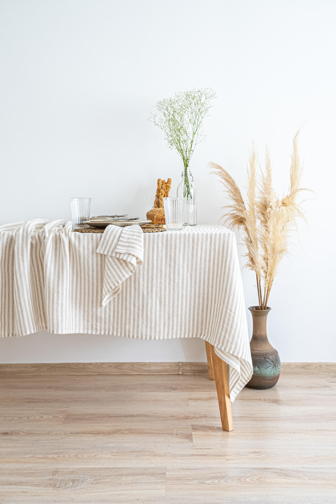 Striped Natural linen tablecloth