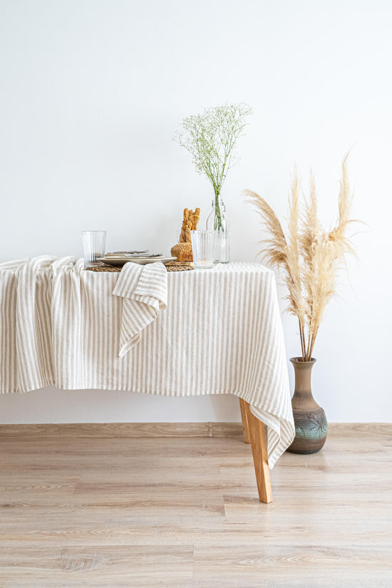 Striped Natural linen tablecloth