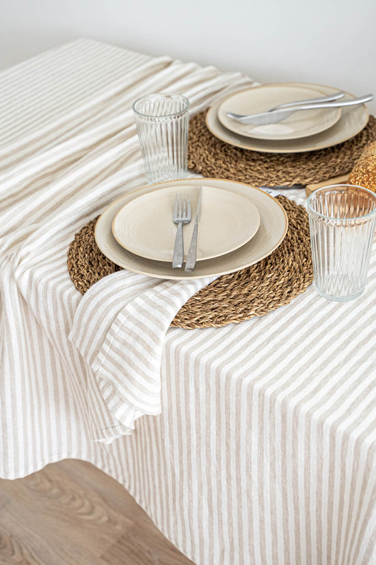 Striped Natural linen tablecloth