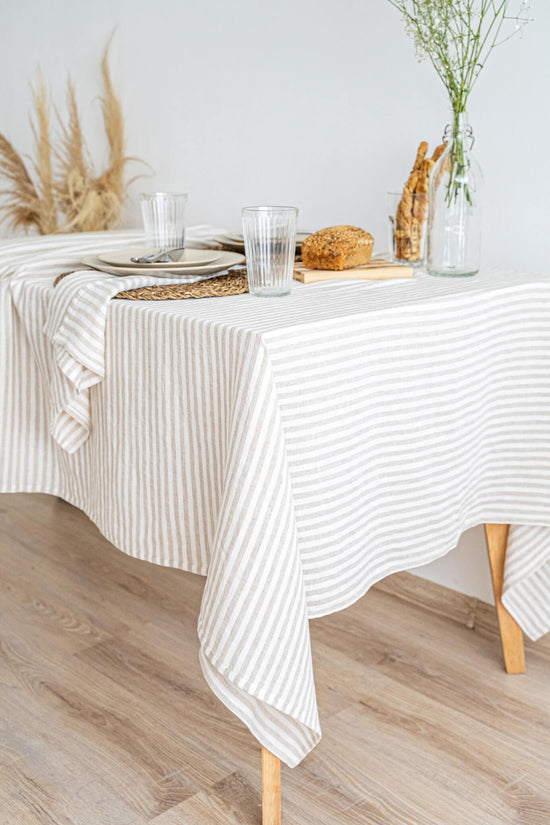 Striped Natural linen tablecloth