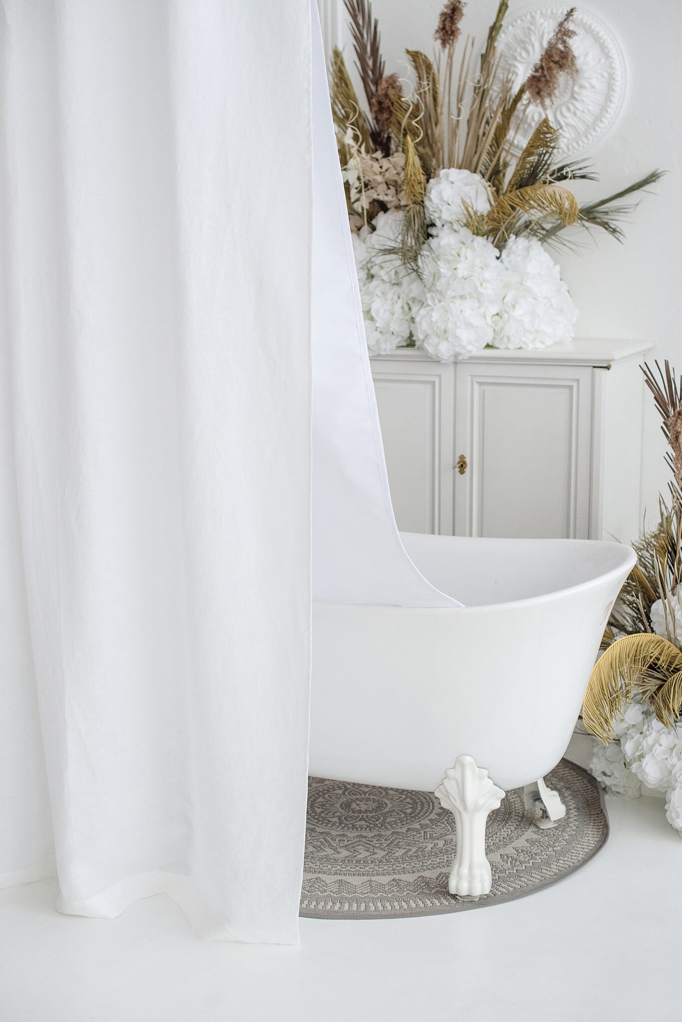 Linentalks Waterproof Feather Bathroom Shower Curtain Set, White and B –  Linentalks Home