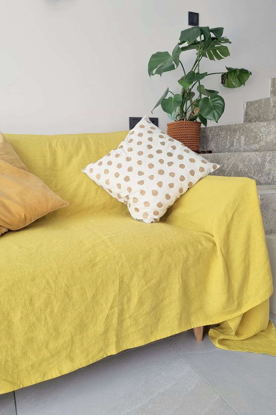 Yellow linen couch cover