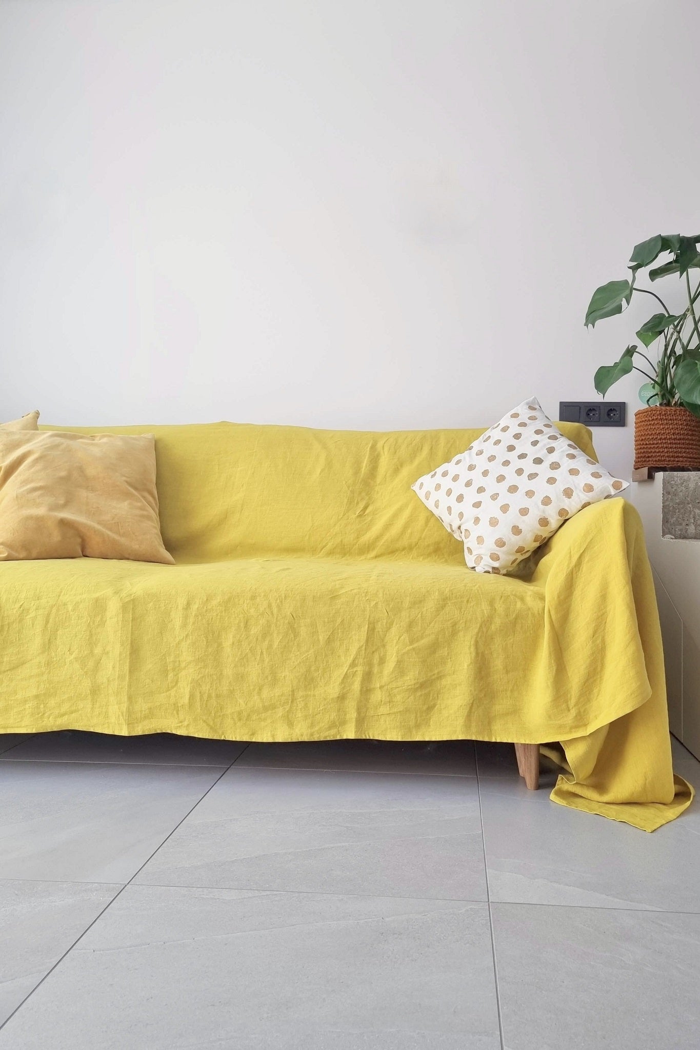 Yellow linen couch cover