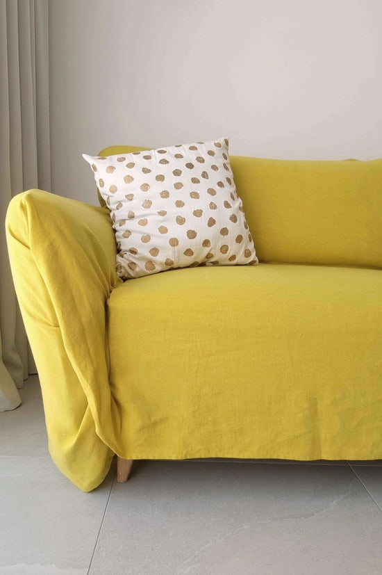 Yellow linen couch cover